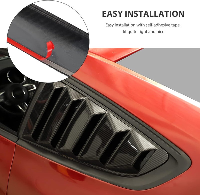 RT-TCZ Carbon Fiber Rear Quarter Side Window Scoop Louvers Sun Shade Cover Wind Vent Air Deflector Decoration Exterior Accessories for Ford Mustang 2015-2022,2PCS - Image 4